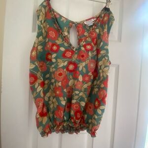 Max Studio Teal Floral Sleeveless Camisole with Red Blooms